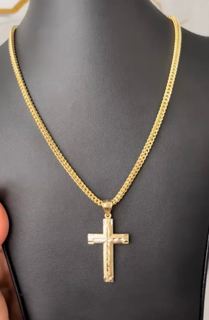 Cadena Franco con Dije de Cruz Oro 10K autenico 3mm 20"