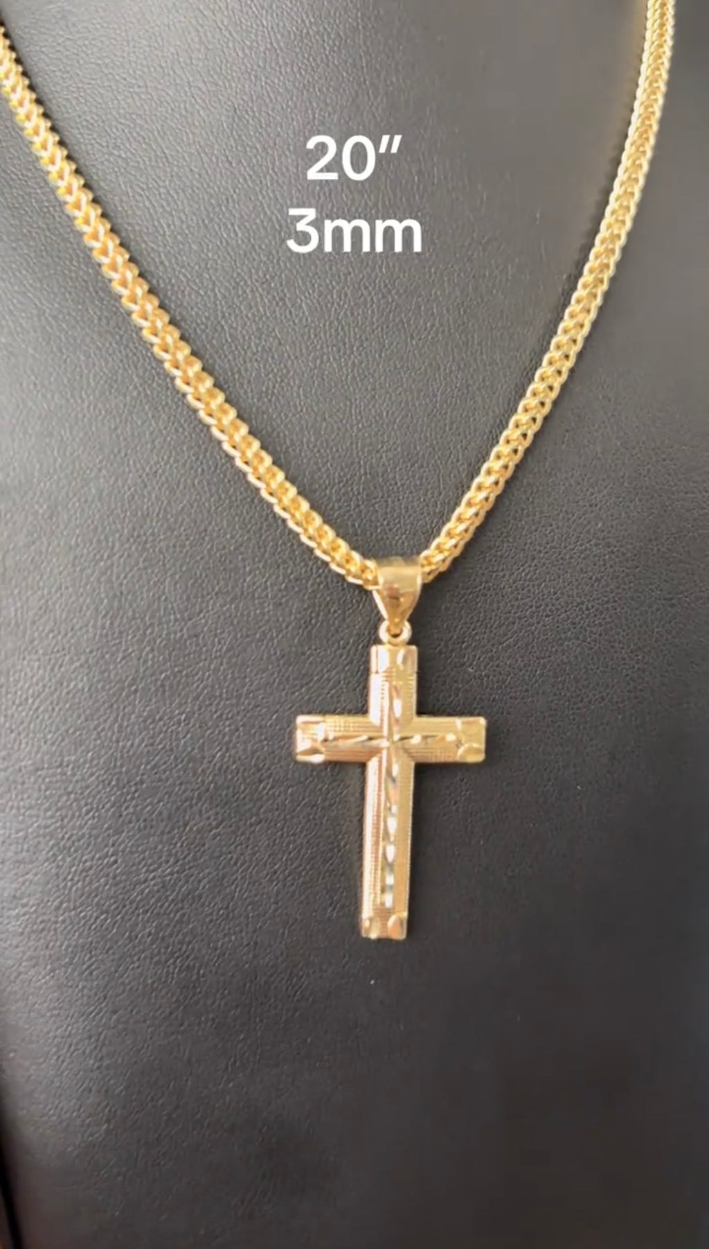 Cadena Franco con Dije de Cruz Oro 10K autenico 3mm 20"