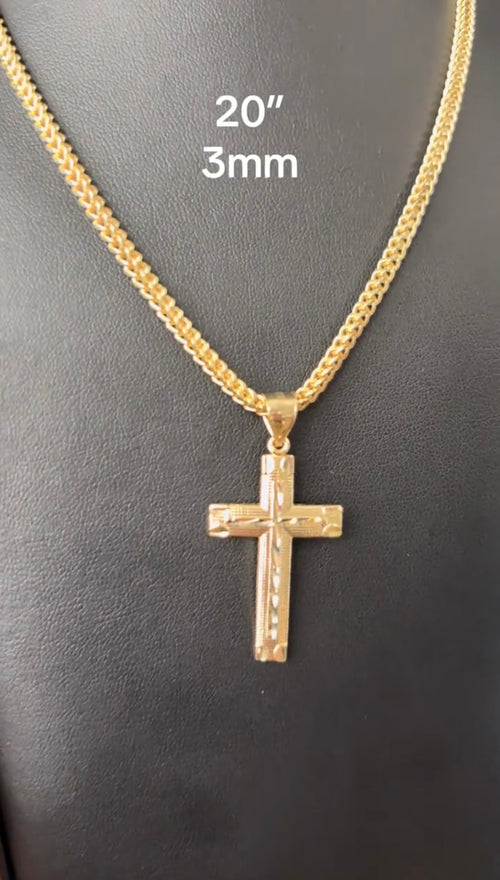Cadena Franco con Dije de Cruz Oro 10K autenico 3mm 20"